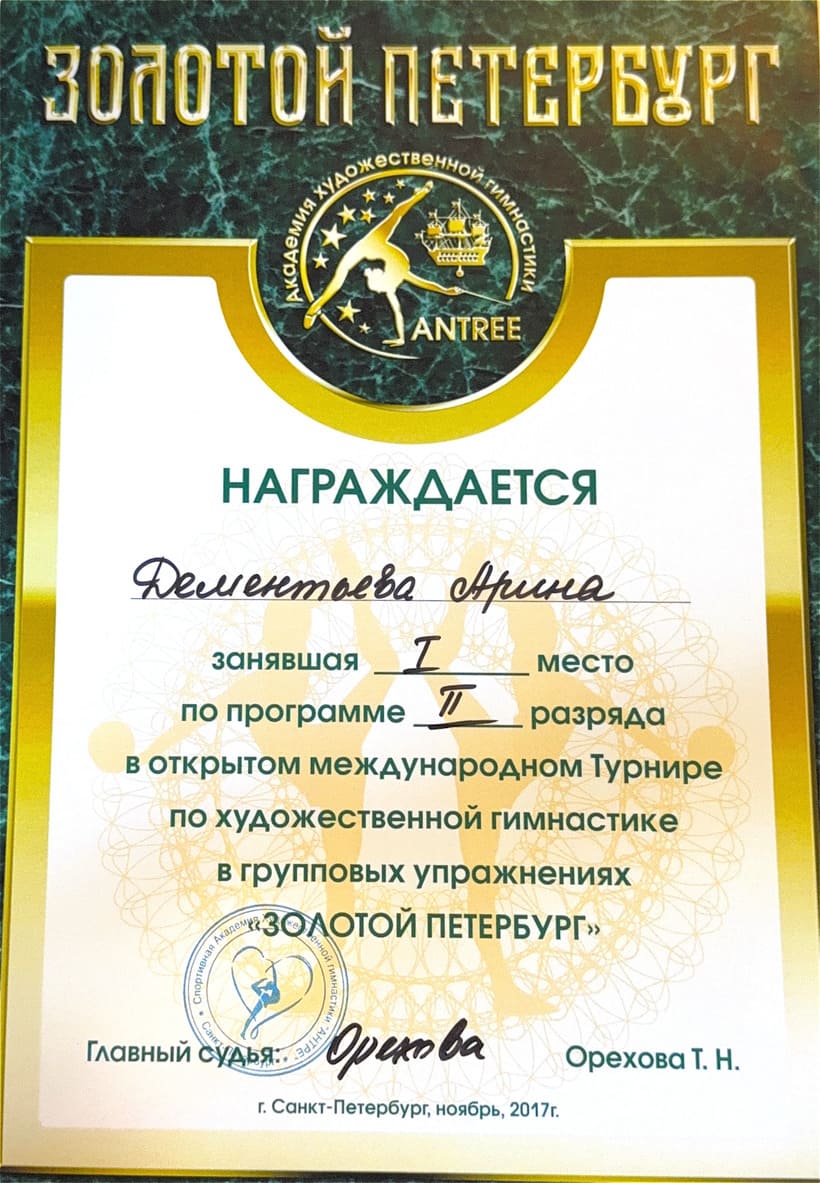 Диплом тренера по художественной гимнастике