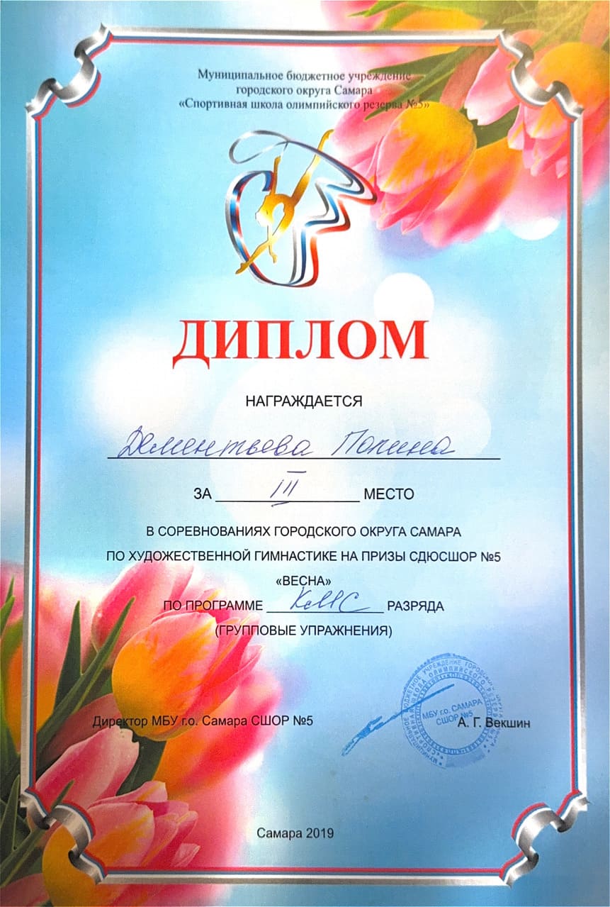 Диплом тренера по художественной гимнастике